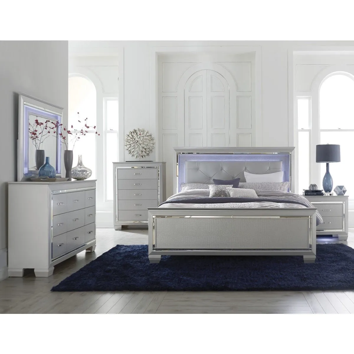 Allura Silver Queen Bed, LED Lighting