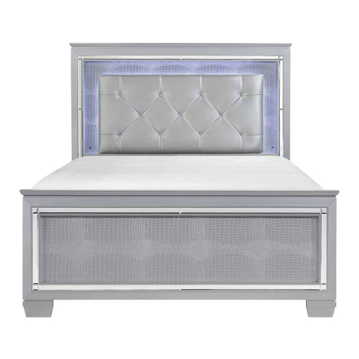 Allura Silver Queen Bed, LED Lighting