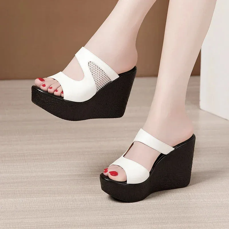 Amozae-High Heel Wedges Sandals For Women 2024 Summer New Platform Fashion Footwear Red Black White Large Size Sandals