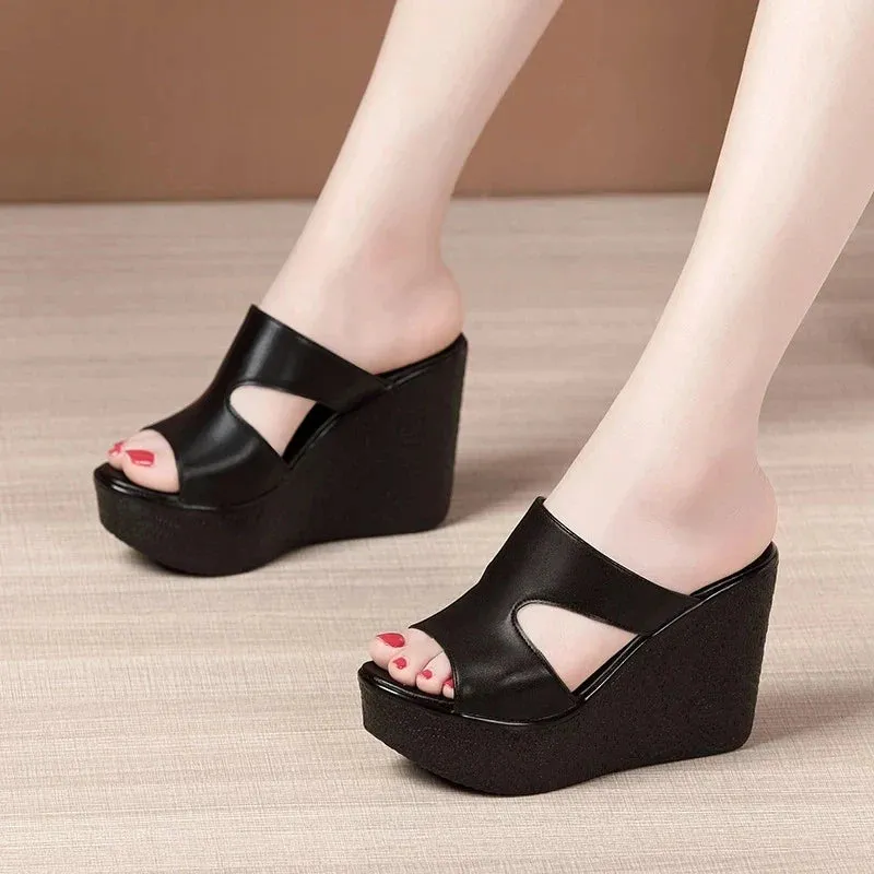 Amozae-High Heel Wedges Sandals For Women 2024 Summer New Platform Fashion Footwear Red Black White Large Size Sandals