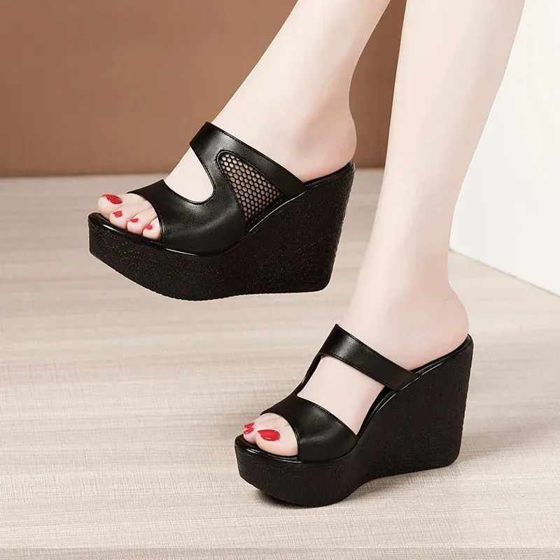 Amozae-High Heel Wedges Sandals For Women 2024 Summer New Platform Fashion Footwear Red Black White Large Size Sandals