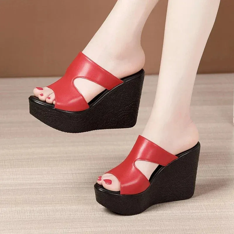 Amozae-High Heel Wedges Sandals For Women 2024 Summer New Platform Fashion Footwear Red Black White Large Size Sandals