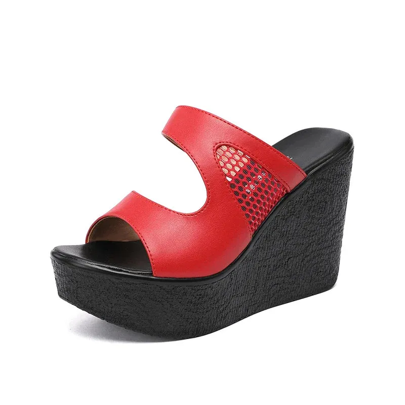 Amozae-High Heel Wedges Sandals For Women 2024 Summer New Platform Fashion Footwear Red Black White Large Size Sandals