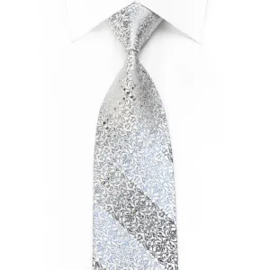 Avalon Men's Crystal Rhinestone Silk Necktie Black Cartouche On Silver With Blue Sparkles