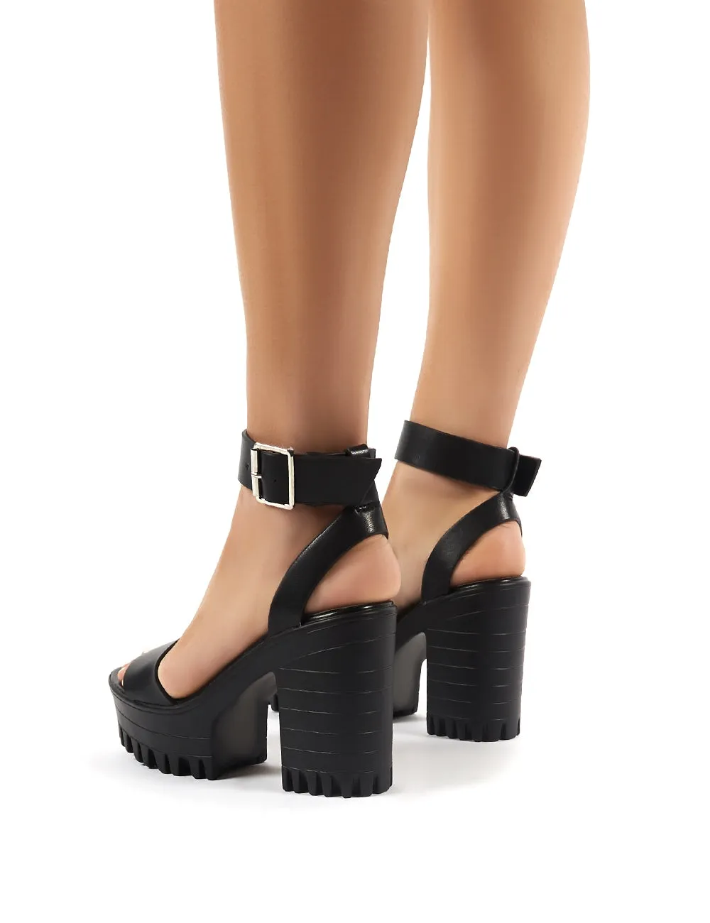 Avenue Black Cleated Sole Platform Block High Heels