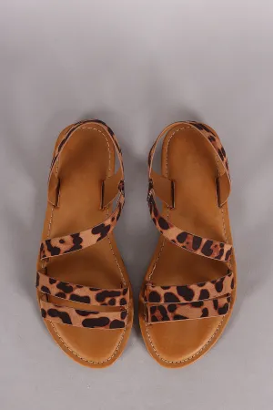 Bamboo Leopard Strappy Asymmetrical Flat Sandal