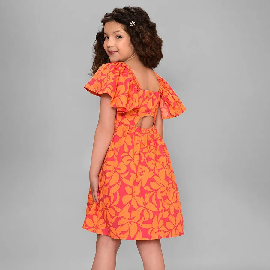 Bloom Woven Printed Dress Orange for Girl