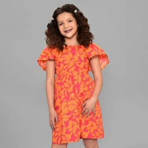 Bloom Woven Printed Dress Orange for Girl