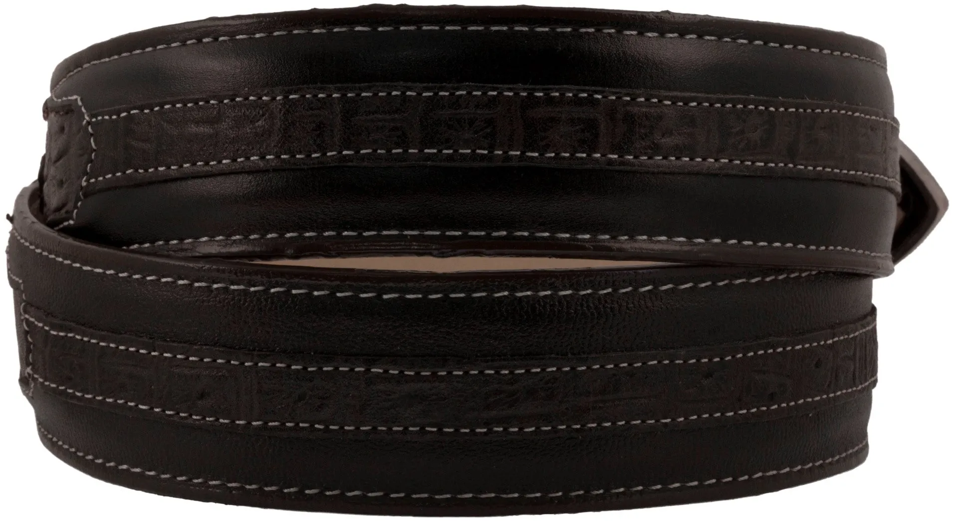 Brown Cowboy Leather Belt Crocodile Overlay Print - Silver Buckle