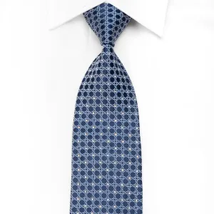 Bruno Baffi Men's Crystal Silk Necktie Silver Chain On Blue Sparkling With Rhinestones