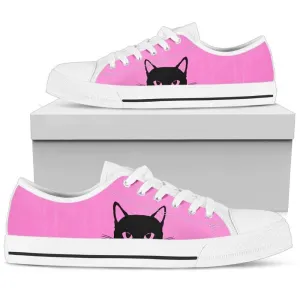 Charm In Style With Stylish Pink Cat Women'S Low Top Shoe, Cat Canvas Shoes