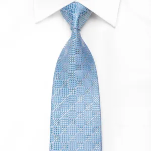 Daks Men's Crystal Silk Necktie Blue Pink Micro Checker With Silver Sparkles