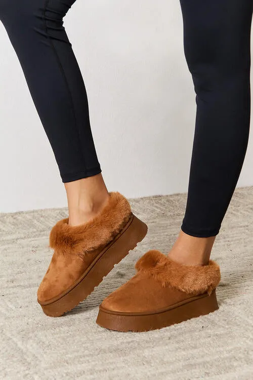 Furry Chunky Platform Slippers