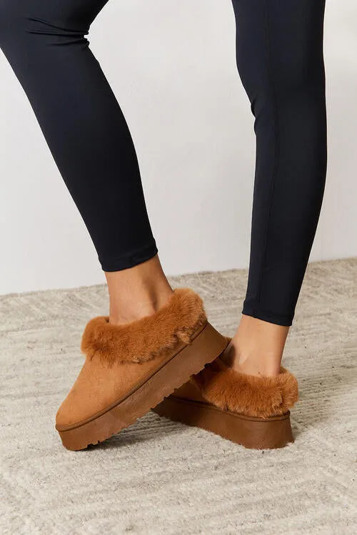 Furry Chunky Platform Slippers