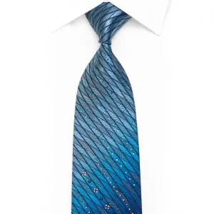 Kissa Rhinestone Silk Necktie Geometric On Blue With Sparkles