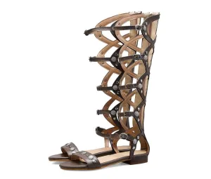 Knee High Gladiator Sandals - Khaki