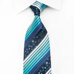 Mila Schon Men's Rhinestone Silk Necktie Striped On Blue With Sparkles