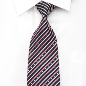 Nina Ricci Mens Rhinestone Tie Pink Silver Striped On Navy Blue With Silver Sparkles