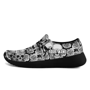 Personalized Gothic Sneakers, Custom Skull with FlowerShoes, Canvas Loafer Shoes for Women and Men