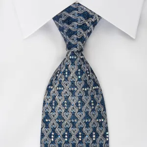 Premierlux Silk Rhinestone Necktie Cartouche On Blue With Silver Sparkles