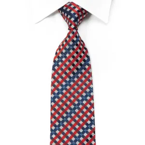 Renoma Rhinestone Silk Necktie Red Blue Silver Striped Checker With Sparkles