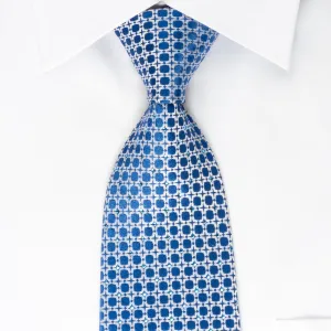 Renoma Silk Tie Silver Geometric On Blue With Rhinestones