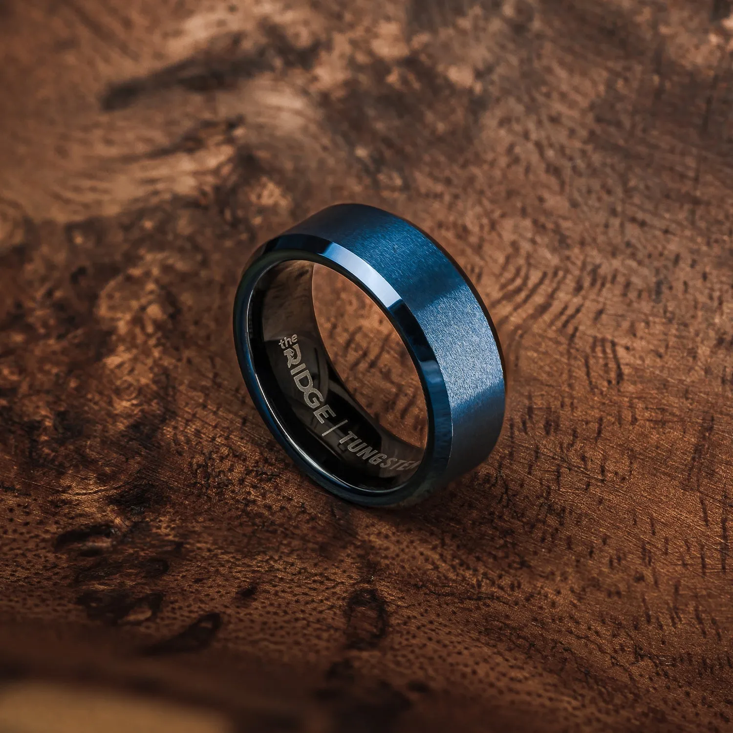 Ridge 8mm Beveled Ring Set - Alpine Navy