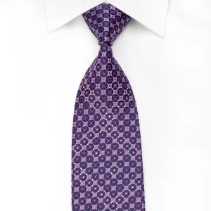 Rogatis Men's Crystal Rhinestone Silk Necktie Purple Geometric With Sparkles