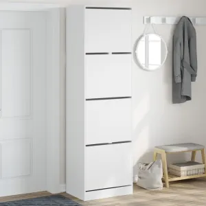 Shoe Cabinet with 4 Flip-Drawers White 60x42x204 cm