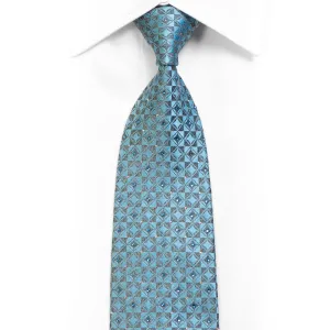 Silk Necktie Silver Blue Geometric With Crystal Rhinestones