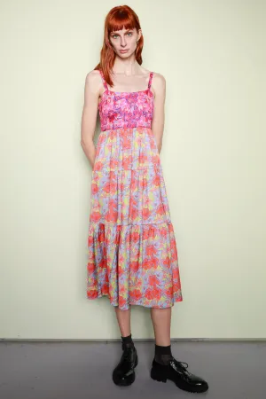 Silk Printed Pink Floral Long Dress