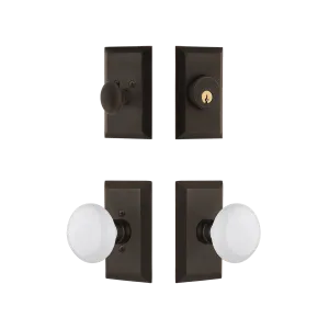 Studio Entry Set with White Porcelain Knob in Oil-Rubbed Bronze