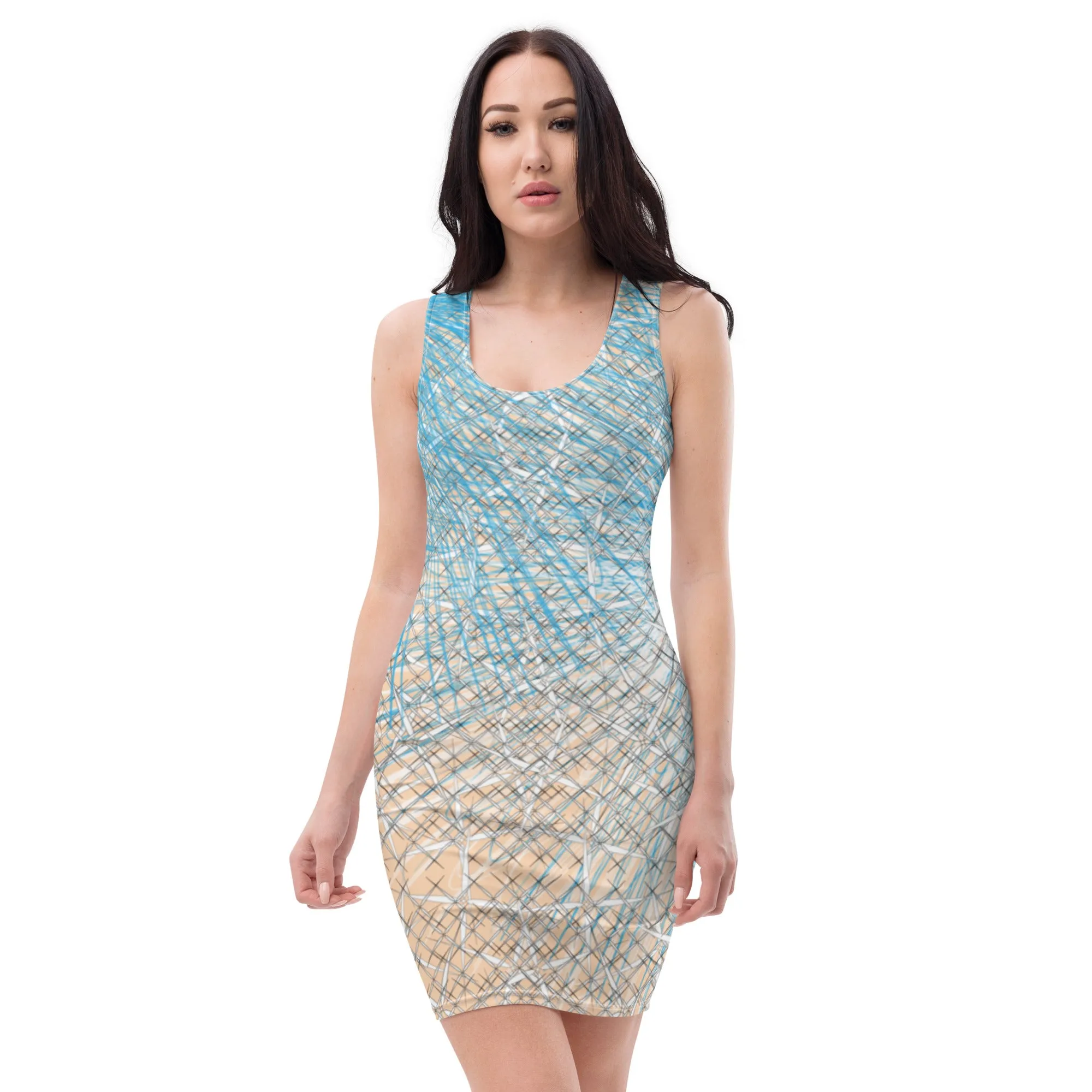 Stunning Bodycon Art Dress, Womens Bodycon Dress, Sleeveless Graphic Art Print Dress, Geometric Shapes