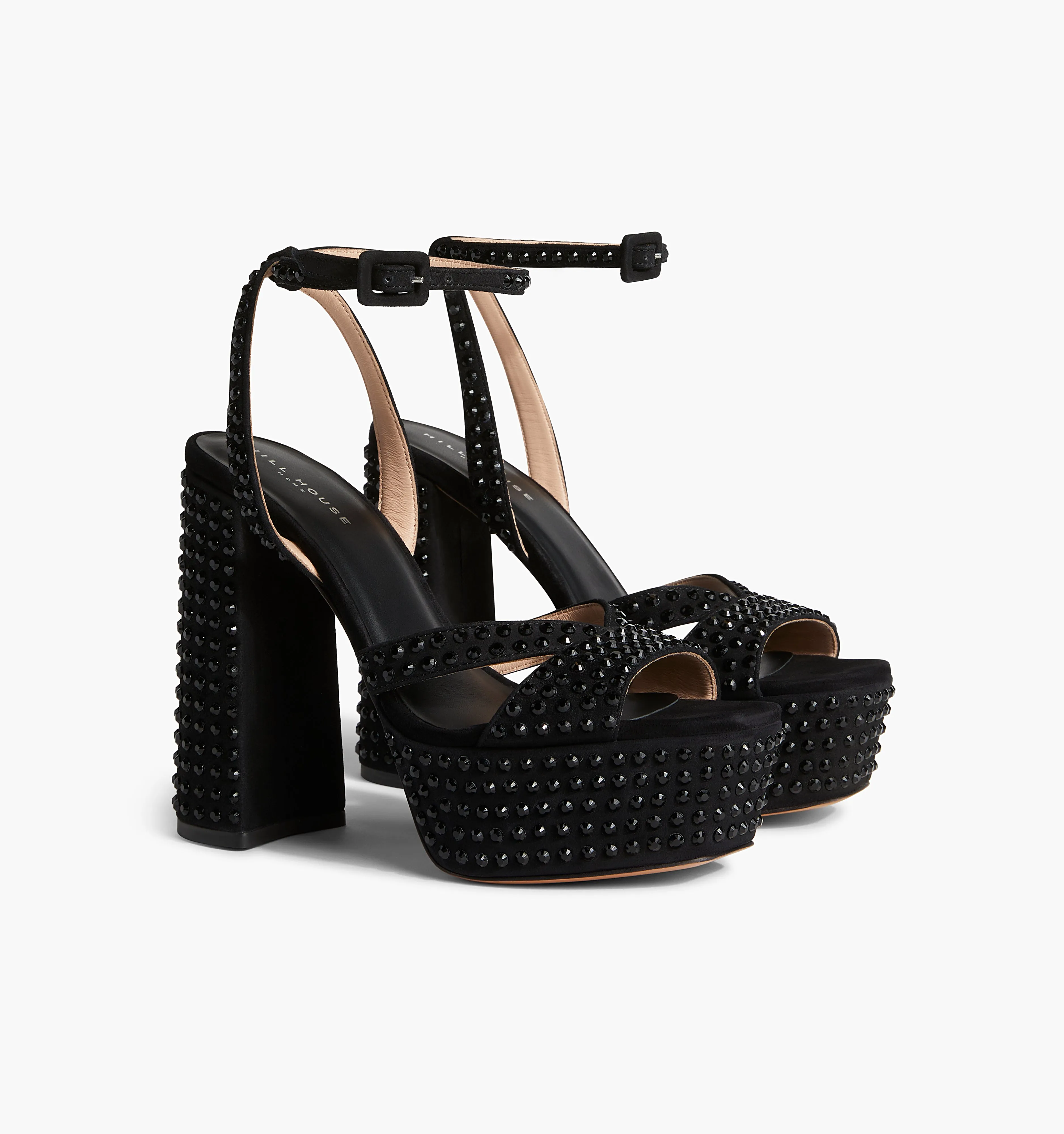 The Party Platform - Black Suede/Black Rhinestone