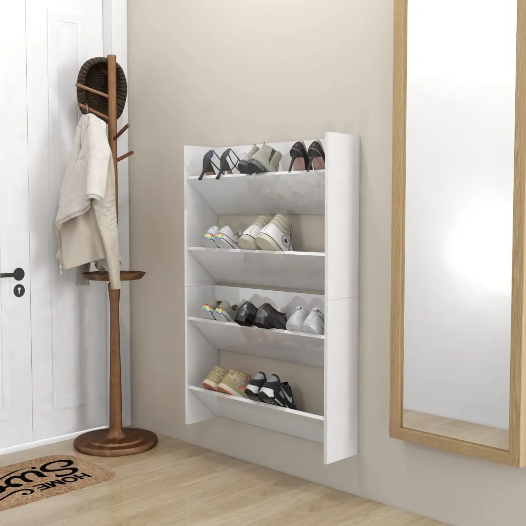 Wall Shoe Cabinets 2 pcs High Gloss White 80x18x60 cm Engineered Wood