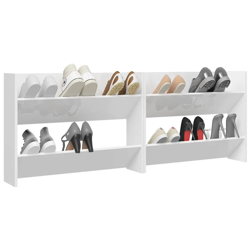 Wall Shoe Cabinets 2 pcs High Gloss White 80x18x60 cm Engineered Wood