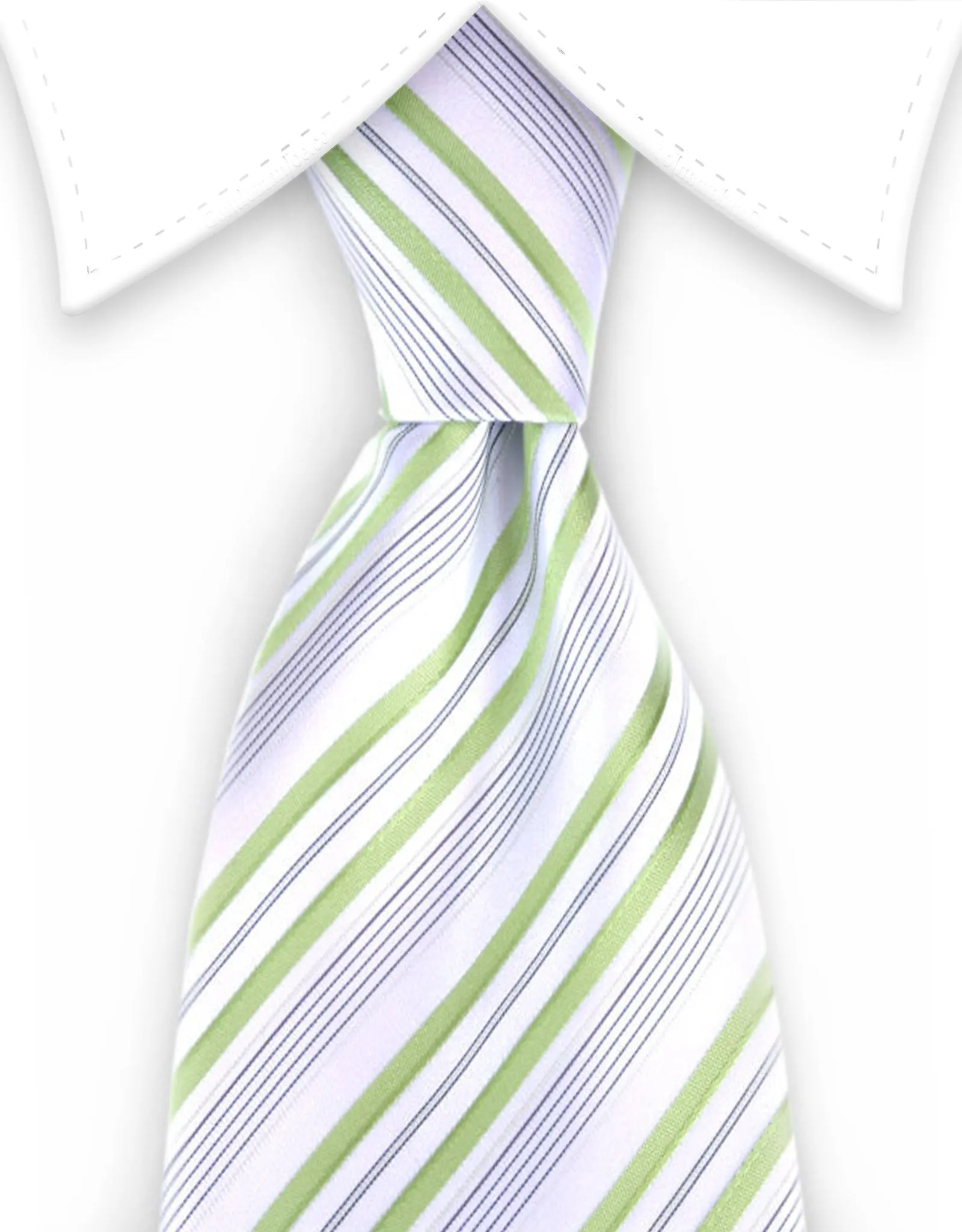 White & Green Striped Mens Tie