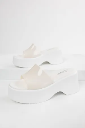 White Single Band Platform Wedge Sandals