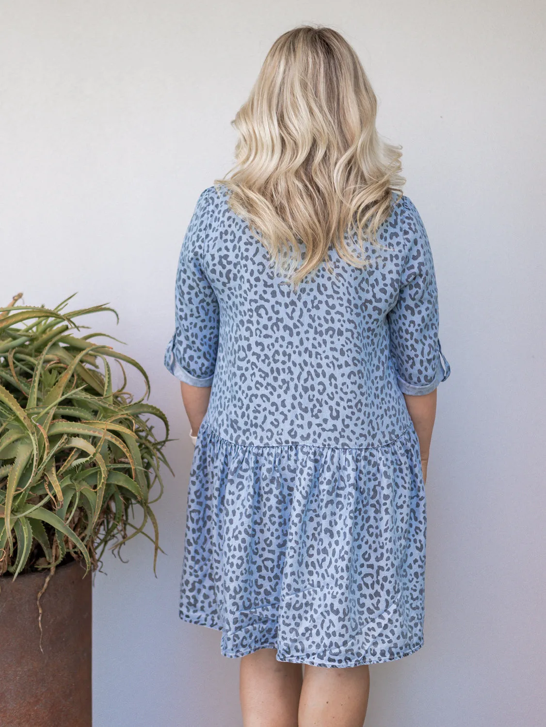 Zahlia Shirt Dress - Denim Cheetah